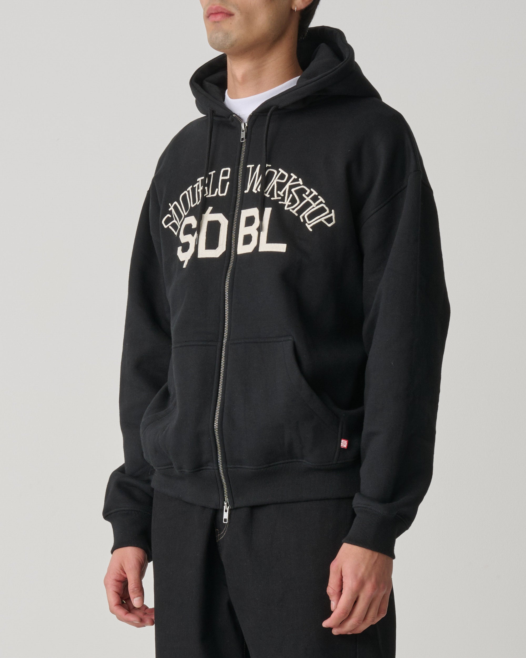 S-Double Chuck Fleece Zip Hood - Black - Stencil