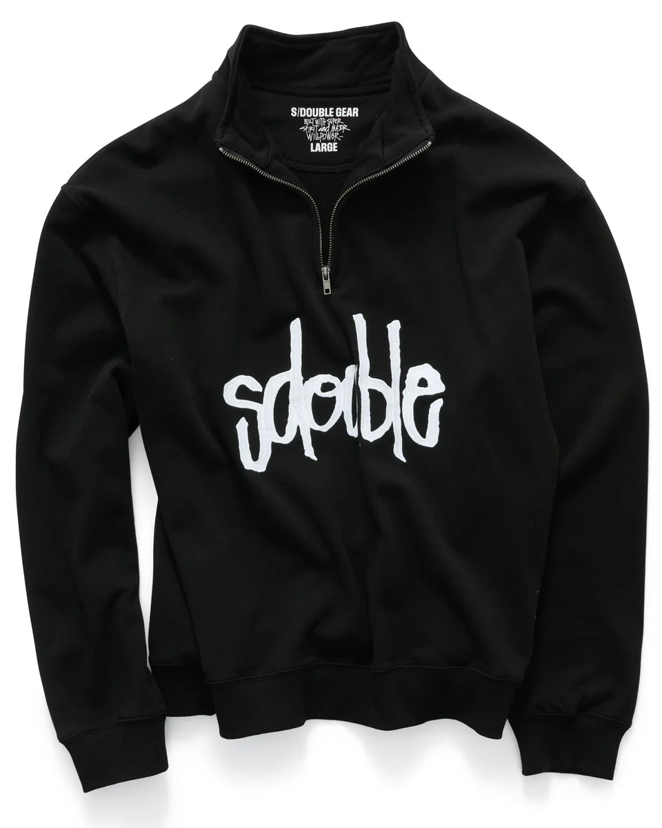 S-Double Marker Terry Quarter Zip - Black - Stencil