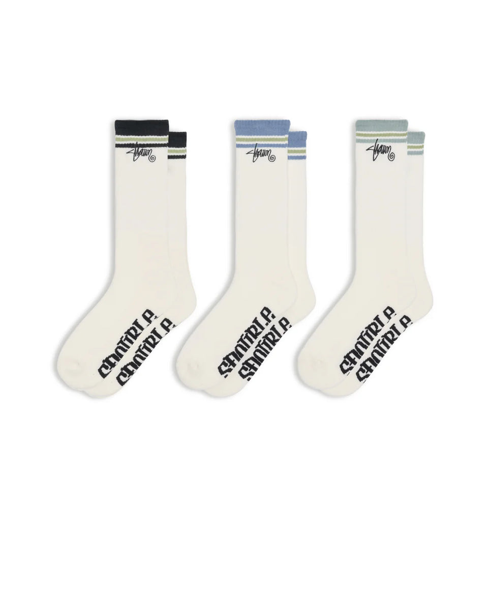 S-Double Stripe Shawn Script Sock 3 Pack - Black/Blue/Sage