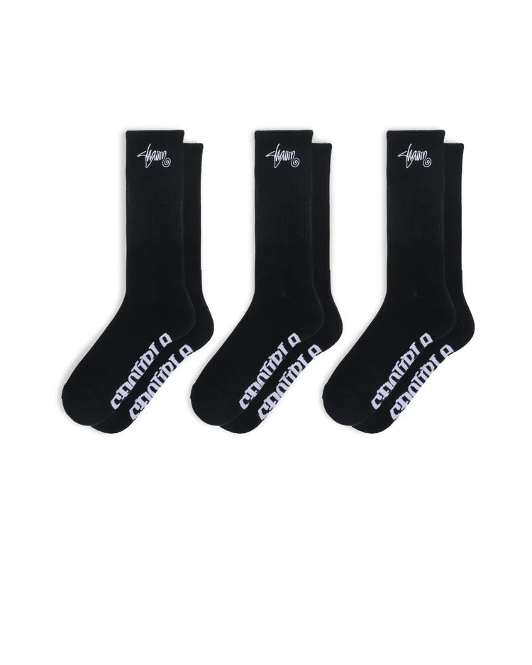 S-Double Standard Shawn Sock 3 Pack - Black - Stencil