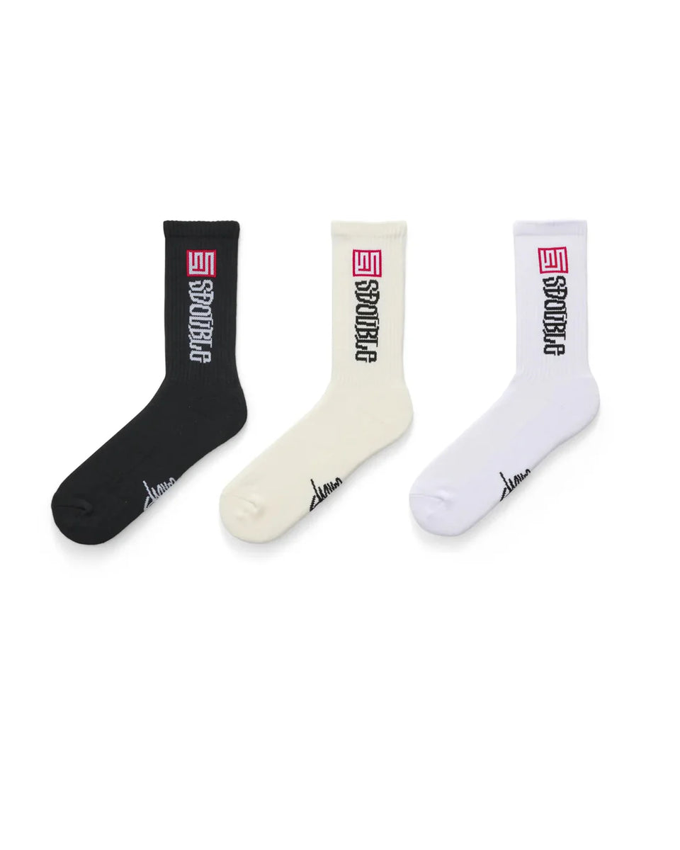 S-Double S Cube Mid Block Sock 3 Pack - Assorted