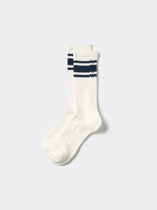 Uniqlo Striped Pile Sock - 68 White Blue