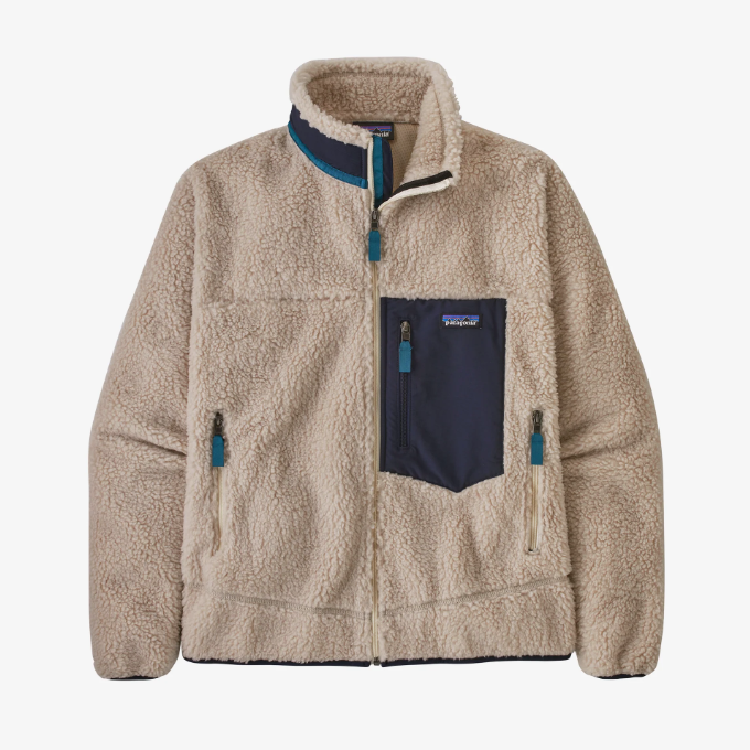 Patagonia Men's Classic Retro-X Jacket - Natural / Smolder Blue - Stencil