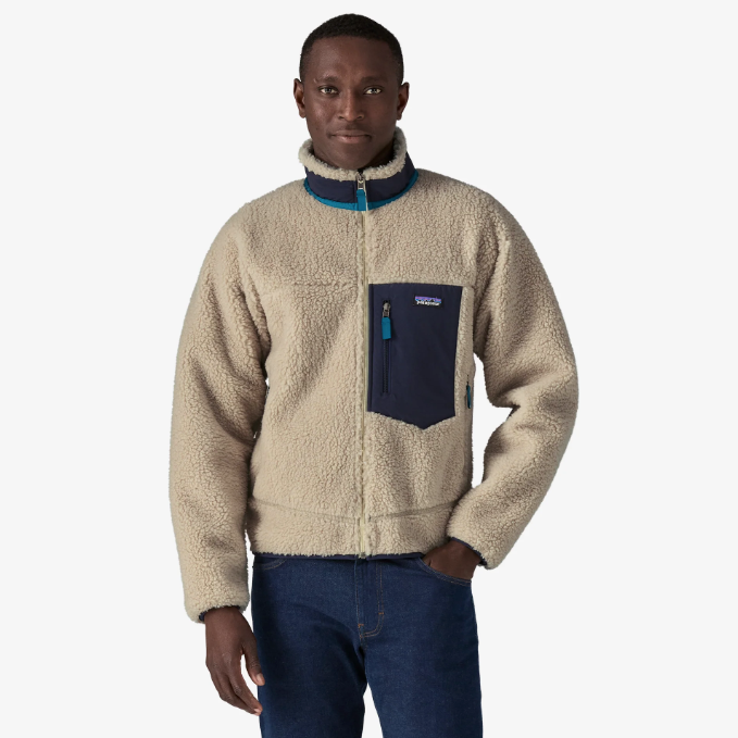 Patagonia Men's Classic Retro-X Jacket - Natural / Smolder Blue - Stencil