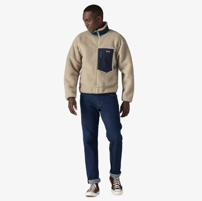 Patagonia Men's Classic Retro-X Jacket - Natural / Smolder Blue - Stencil