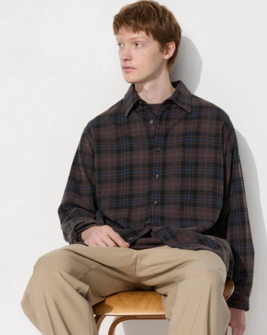 Uniqlo Flannel Checked Shirt - 58 Dark Brown