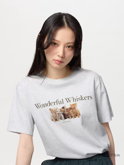Uniqlo Women's Cat Photographs UT Graphic T-Shirt - 02 Light Grey