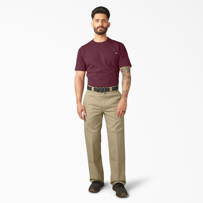 Dickies Double Knee Work Pants Loose Fit - Khaki - Stencil