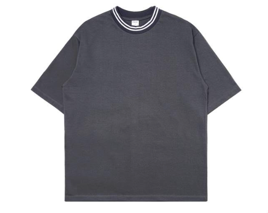 ODS Stripe Neck Tee - Dark Grey/White
