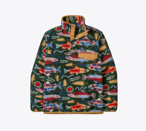 Patagonia Men's Lightweight Synchilla® Snap-T® Fleece Pullover - Salmon Energy: Old Growth Green - Stencil