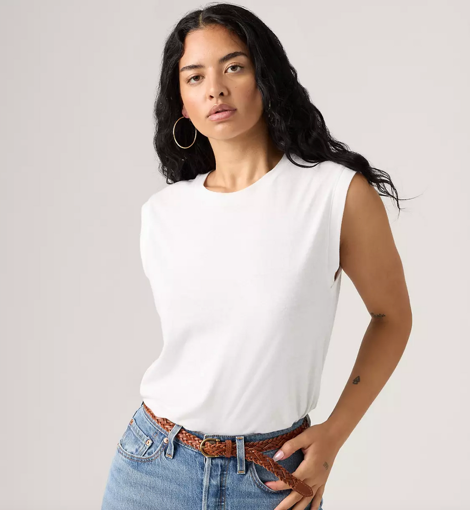 Levi's Women's Boxy Tank - White and Slub - Stencil