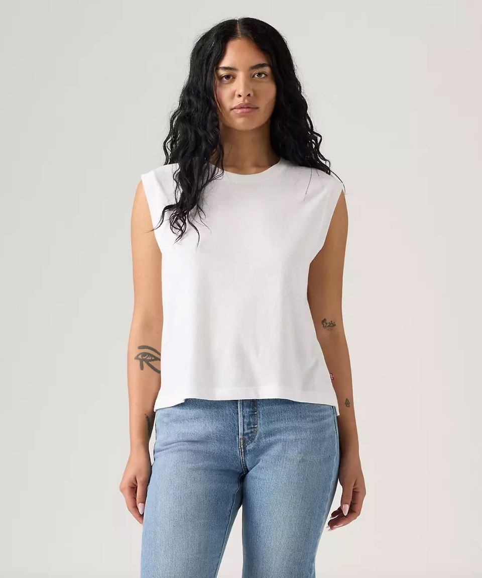 Levi's Women's Boxy Tank - White and Slub - Stencil