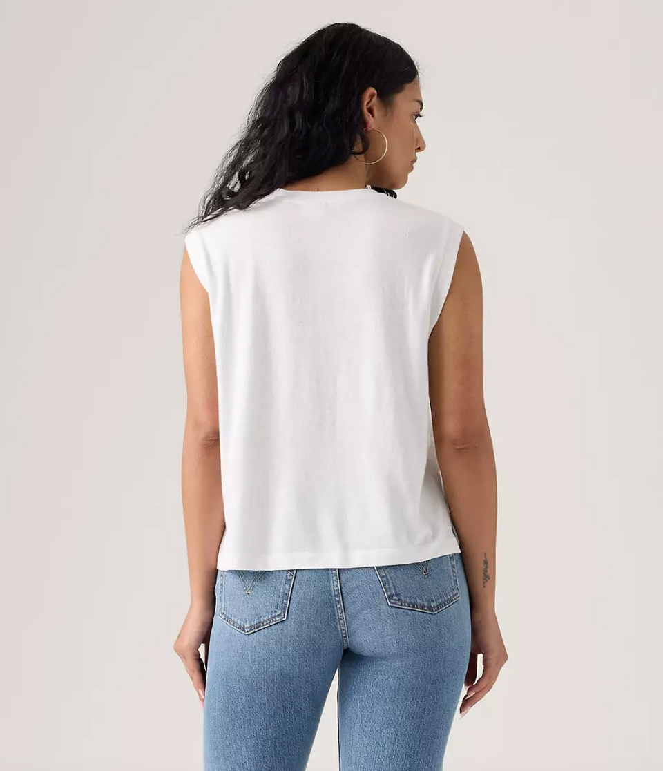 Levi's Women's Boxy Tank - White and Slub - Stencil