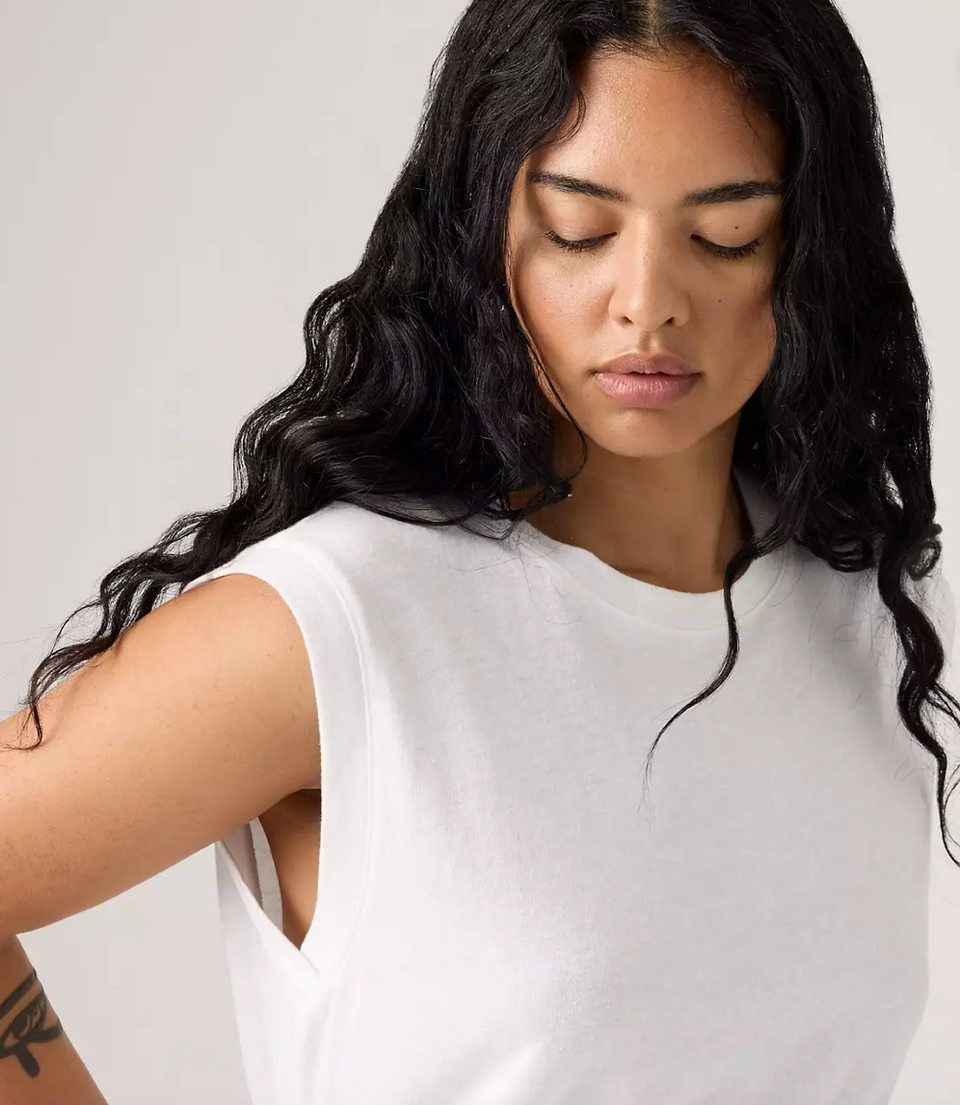 Levi's Women's Boxy Tank - White and Slub - Stencil