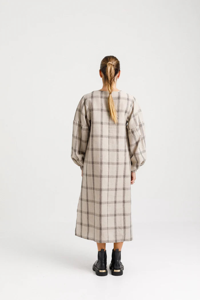 Thing Thing Billowing Dress - Oat Plaid - Stencil