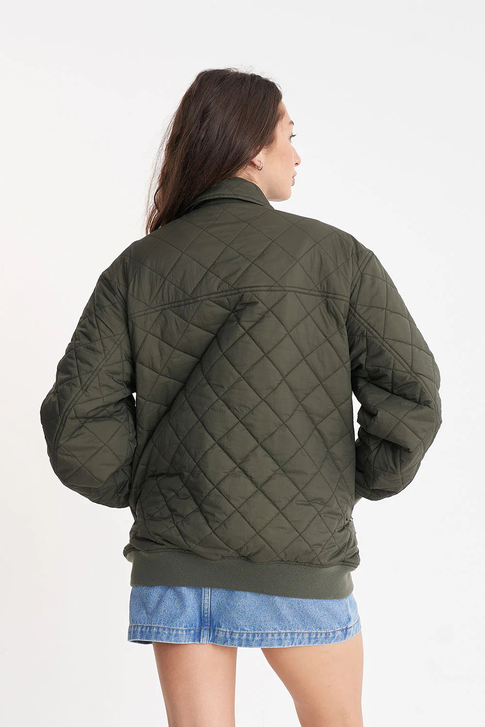 Huffer Quilted Longline Bomber Jacket - Cypress - Stencil