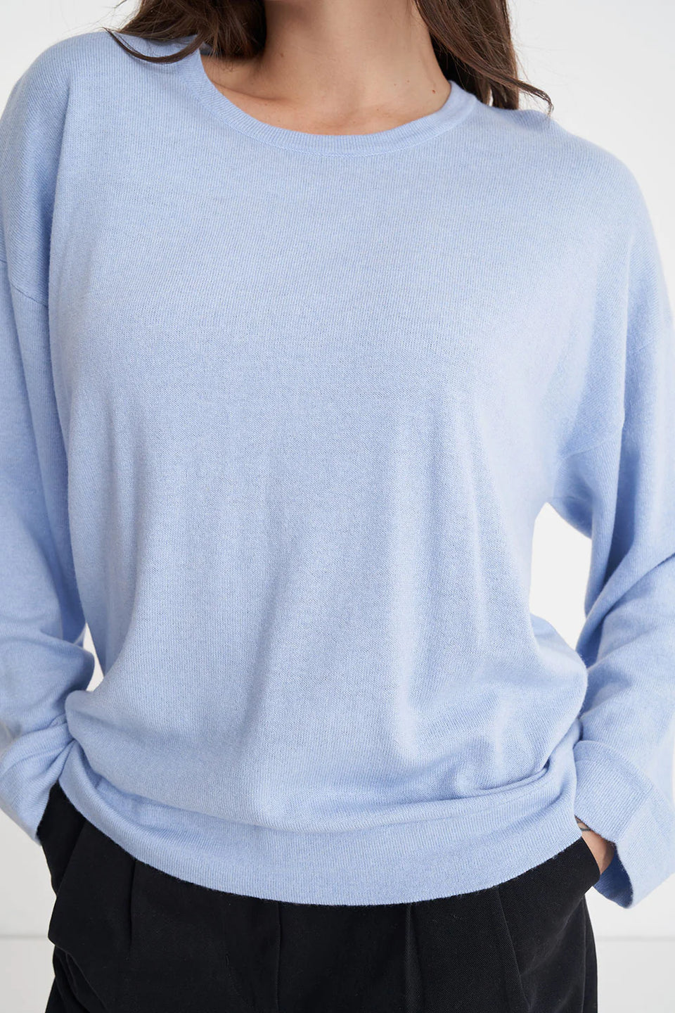 Huffer Merino Neve Crew - Hazy Blue