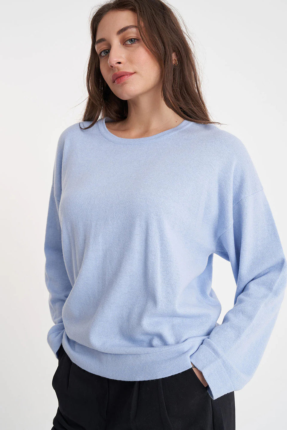 Huffer Merino Neve Crew - Hazy Blue