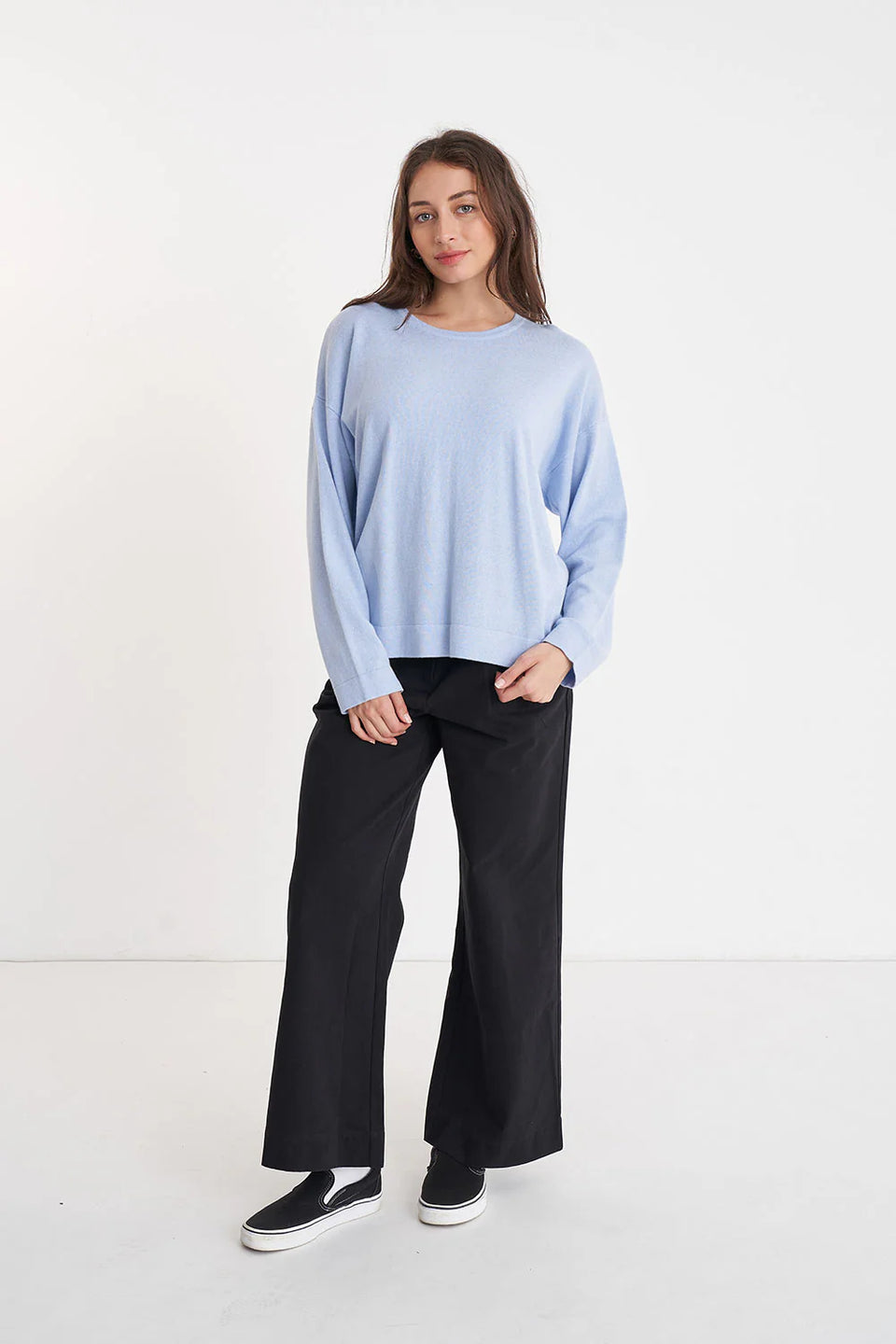 Huffer Merino Neve Crew - Hazy Blue