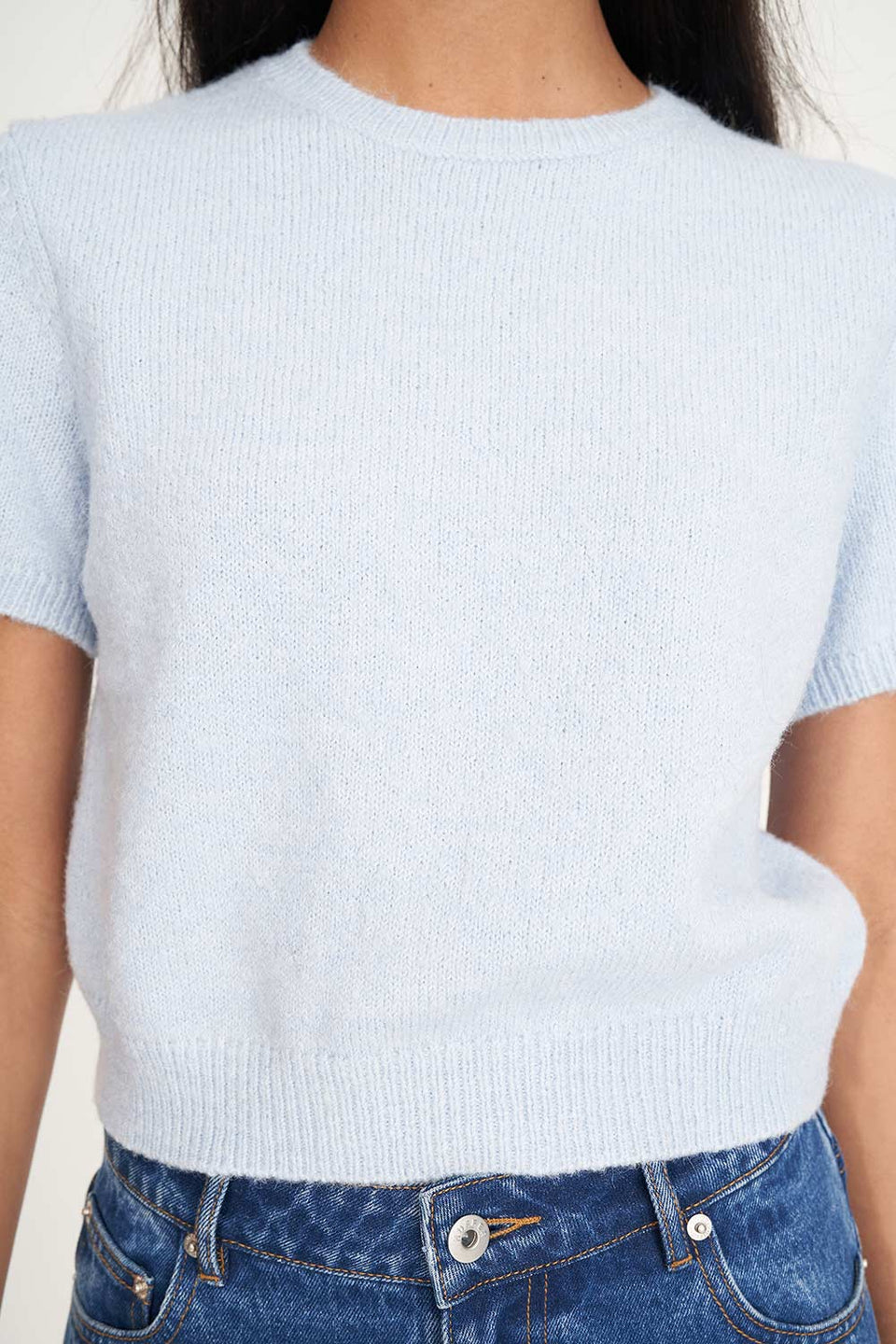 Huffer Kenzie Crop Knit Tee - Ice Blue
