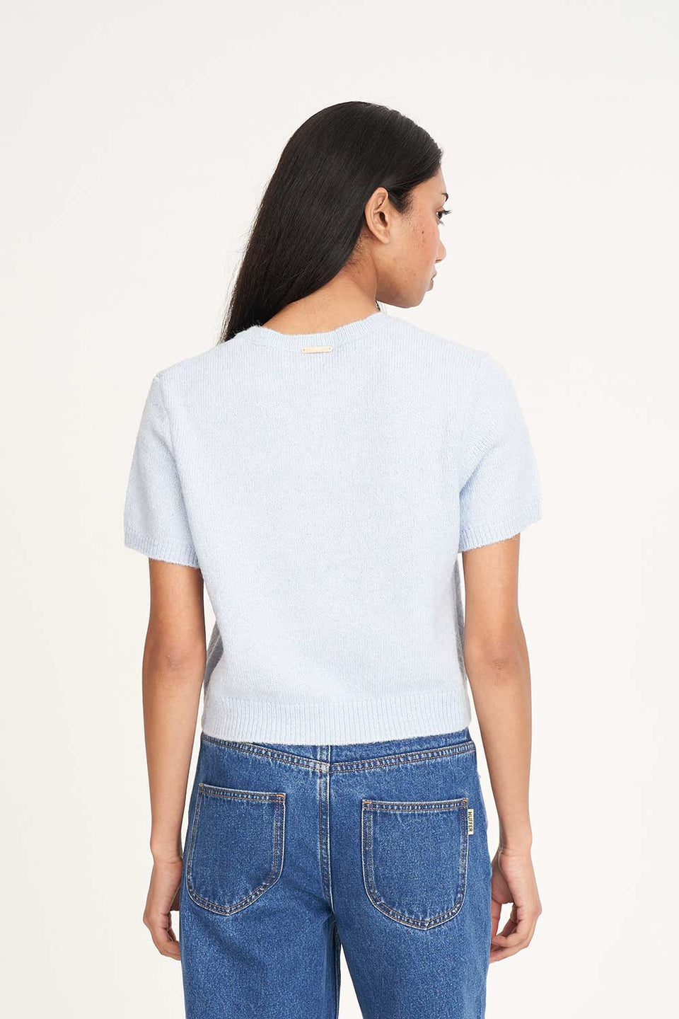 Huffer Kenzie Crop Knit Tee - Ice Blue