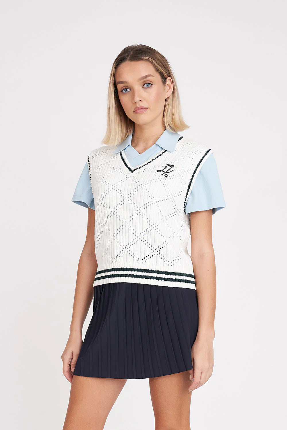 Huffer Diamond Crop Vest - Chalk - Stencil