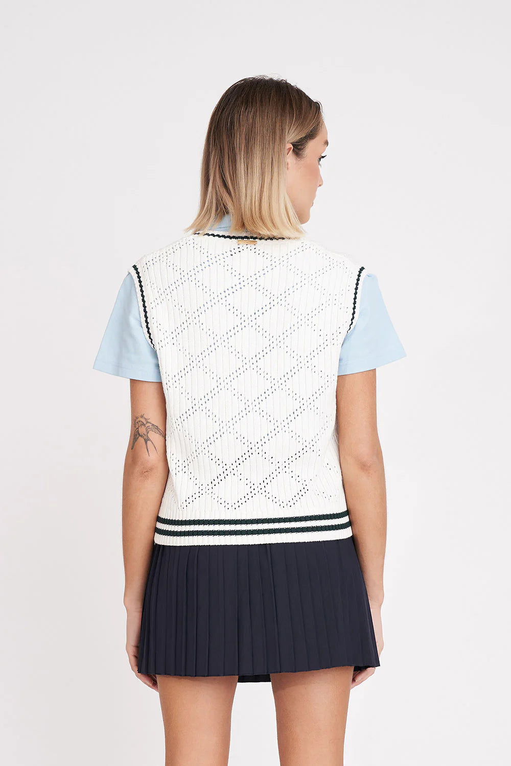 Huffer Diamond Crop Vest - Chalk - Stencil