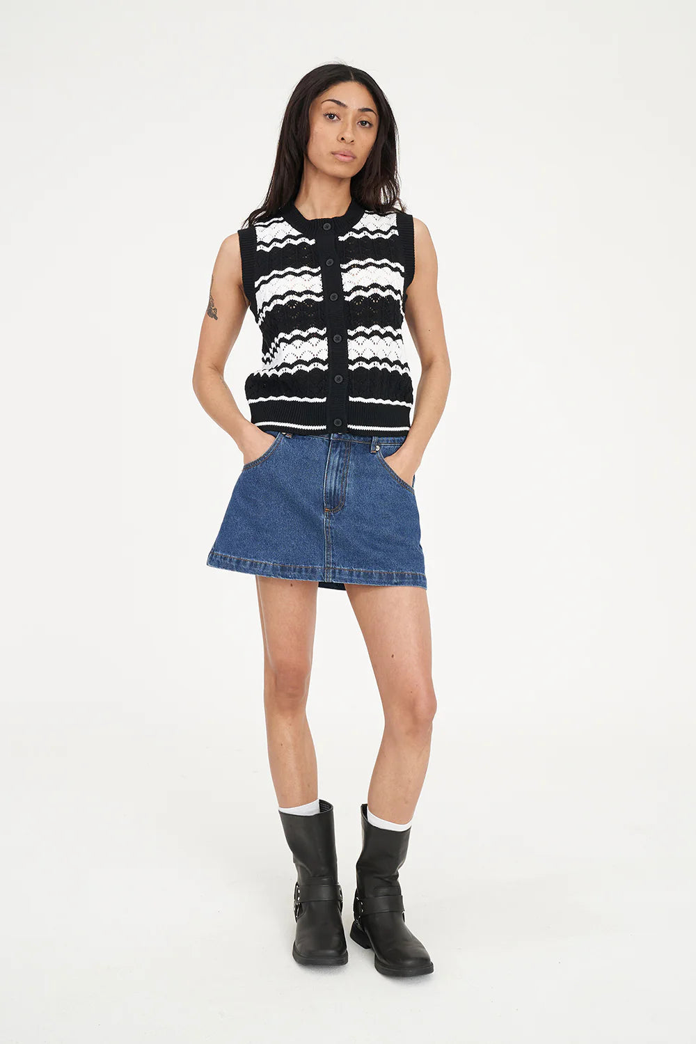 Huffer Ziggy Stripe Vest - Black/White - Stencil