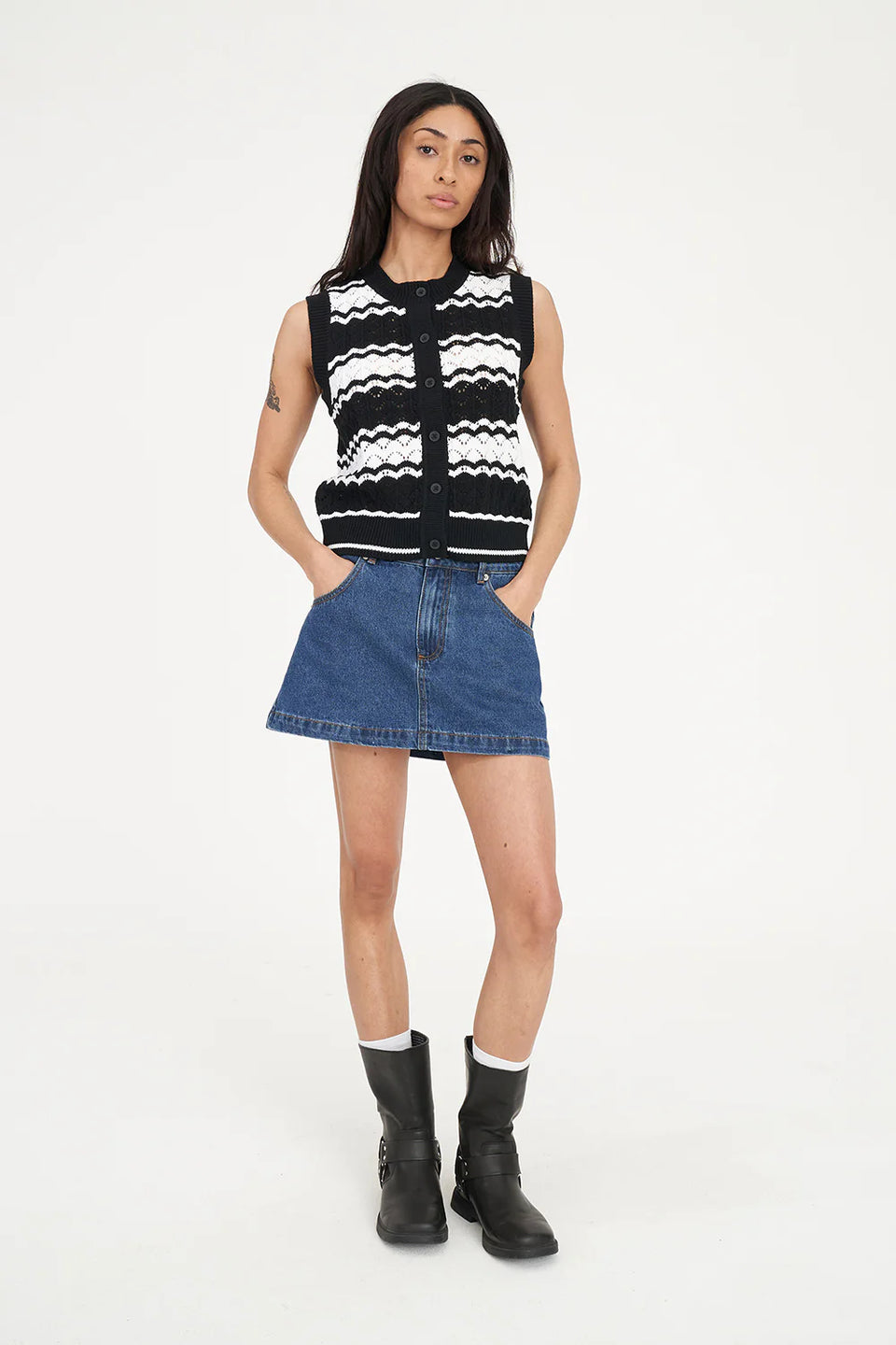 Huffer Ziggy Stripe Vest - Black/White