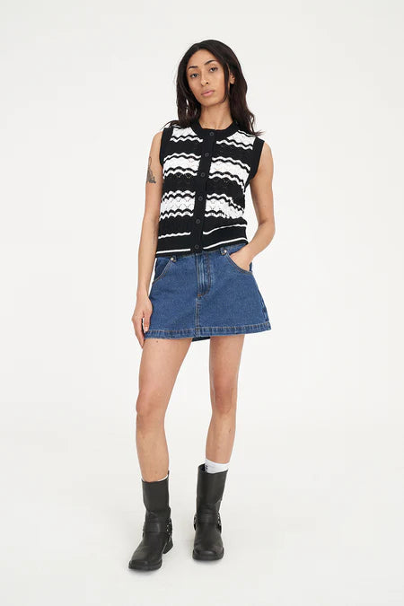 Huffer Ziggy Stripe Vest - Black/White - Stencil
