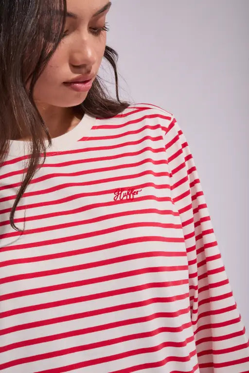 Huffer Womens Oui Oui LS Relax Tee - Chalk/Red