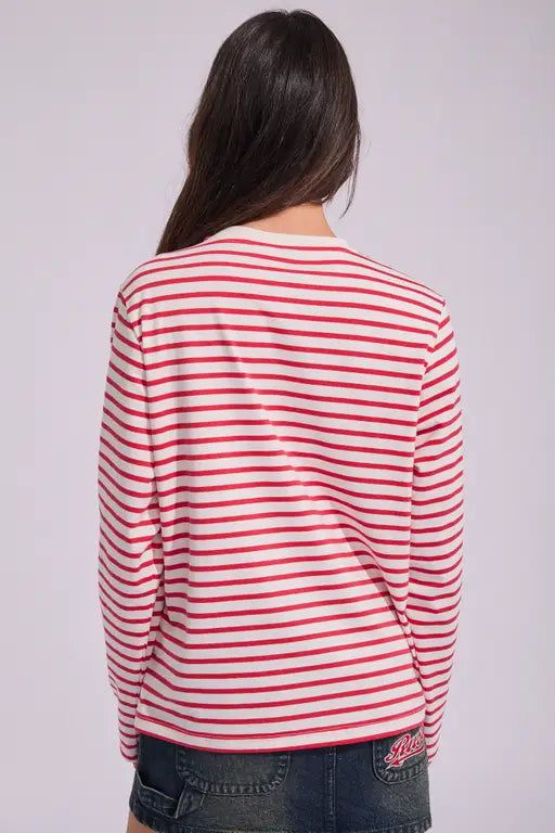 Huffer Womens Oui Oui LS Relax Tee - Chalk/Red
