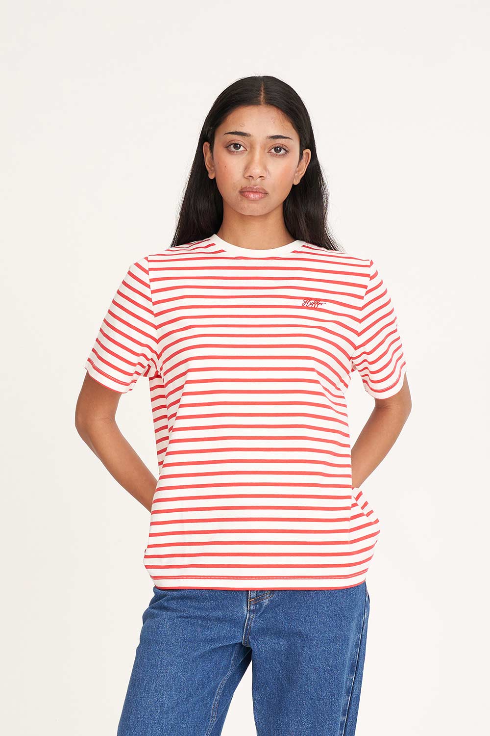 Huffer Womens Oui Oui Classic Tee - Chalk/Red