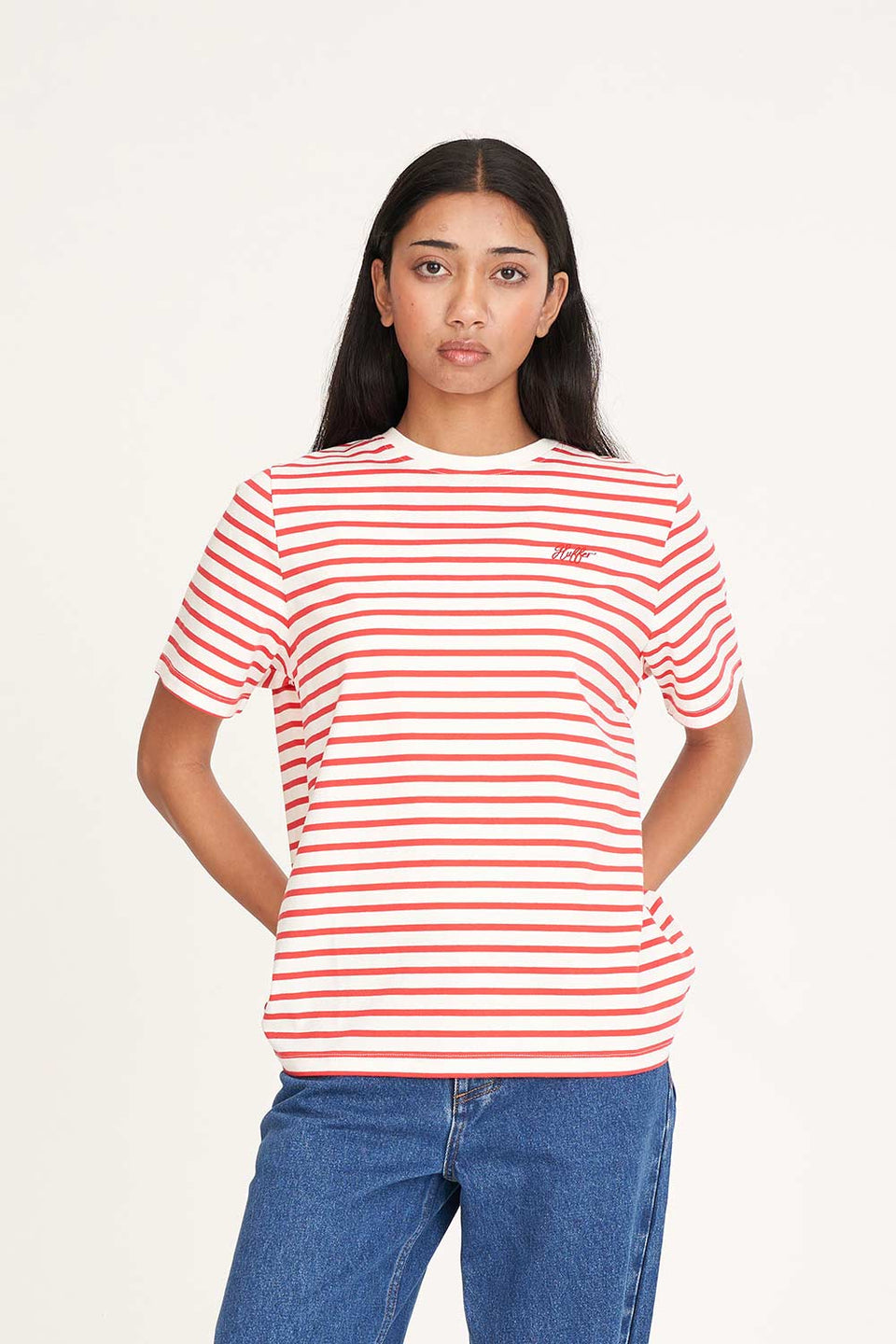 Huffer Womens Oui Oui Classic Tee - Chalk/Red