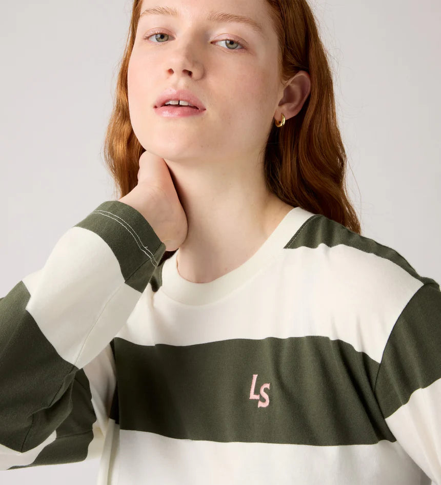 Levi's Women's Graphic Long-Sleeve - Sign Off Stripe Egret Deep Depths