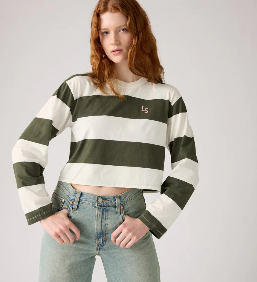 Levi's Women's Graphic Long-Sleeve - Sign Off Stripe Egret Deep Depths