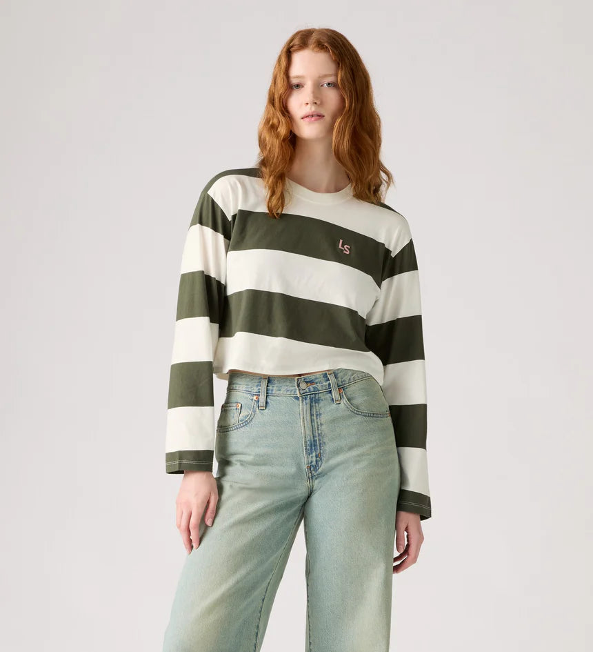 Levi's Women's Graphic Long-Sleeve - Sign Off Stripe Egret Deep Depths