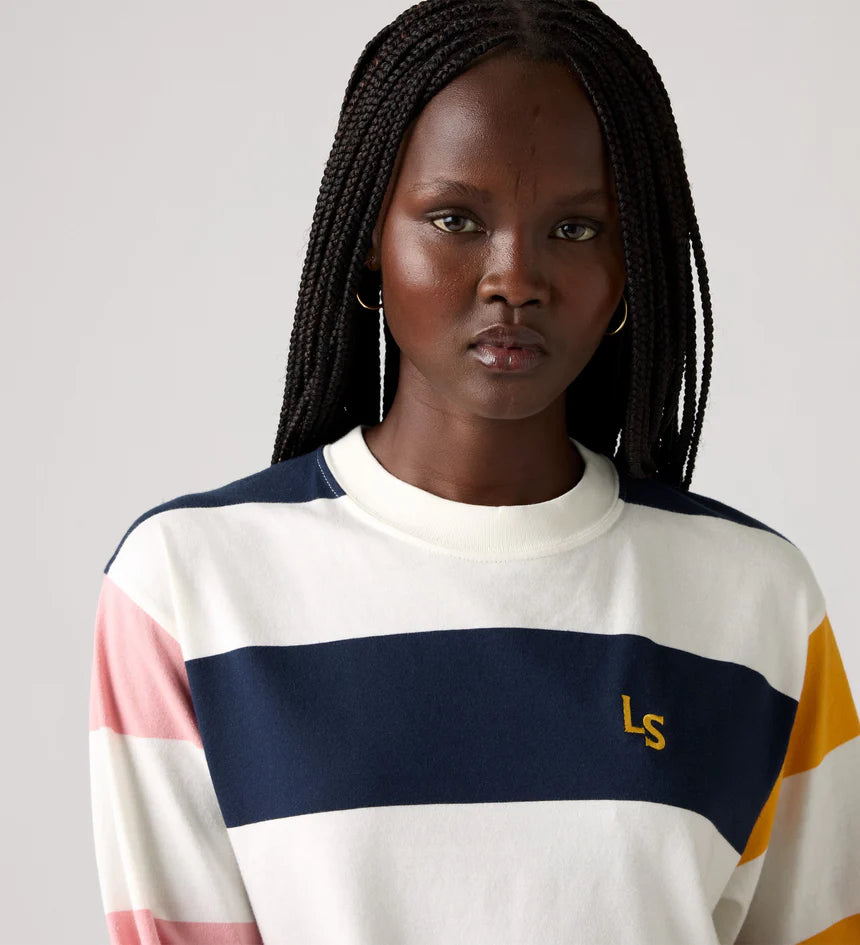 Levi's Women's Graphic Long-Sleeve - Sign Off Stripe 3 Egret