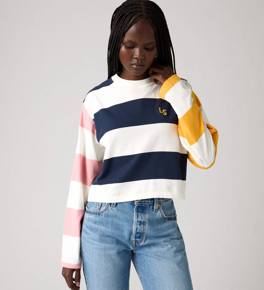 Levi's Women's Graphic Long-Sleeve - Sign Off Stripe 3 Egret