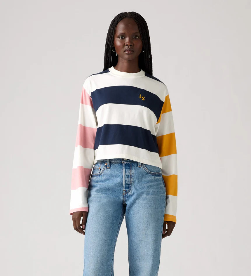 Levi's Women's Graphic Long-Sleeve - Sign Off Stripe 3 Egret