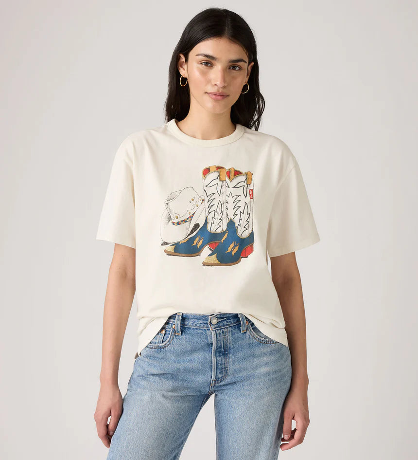 Levi's Women's Graphic Tabor T-Shirt - Cowboy Boot And Hat Egret - Stencil