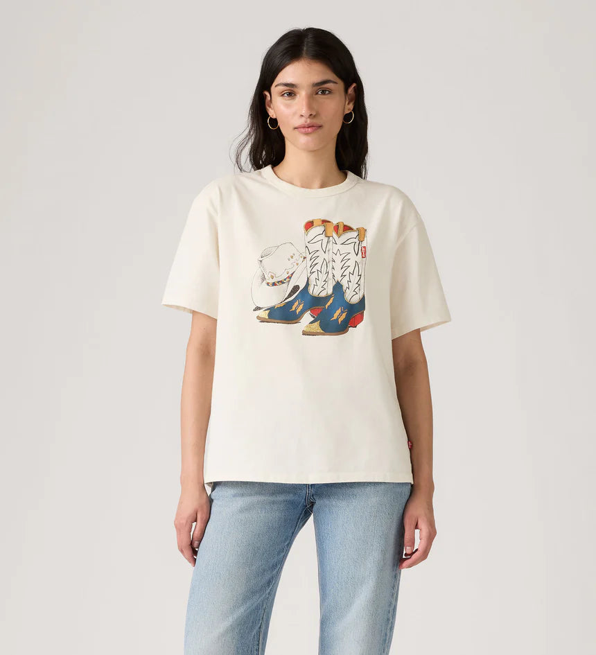 Levi's Women's Graphic Tabor T-Shirt - Cowboy Boot And Hat Egret - Stencil