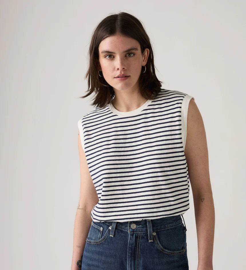 Levi's Women's Boxy Tank - Emmi Stripe Peacoat Slub