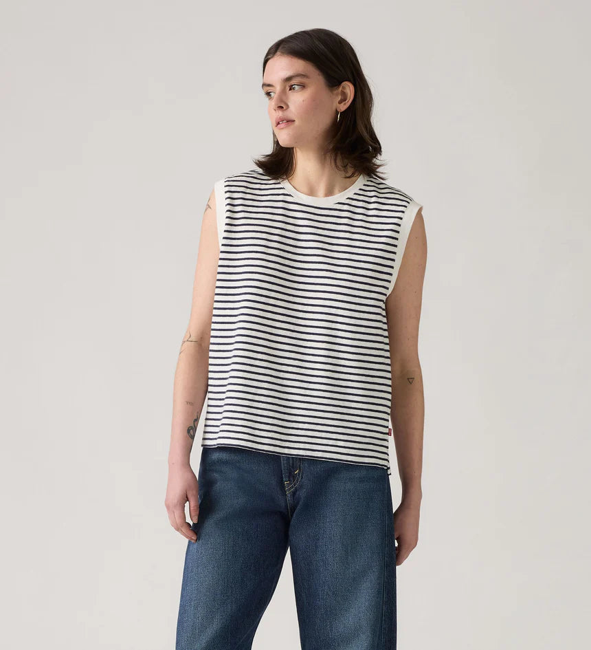 Levi's Women's Boxy Tank - Emmi Stripe Peacoat Slub