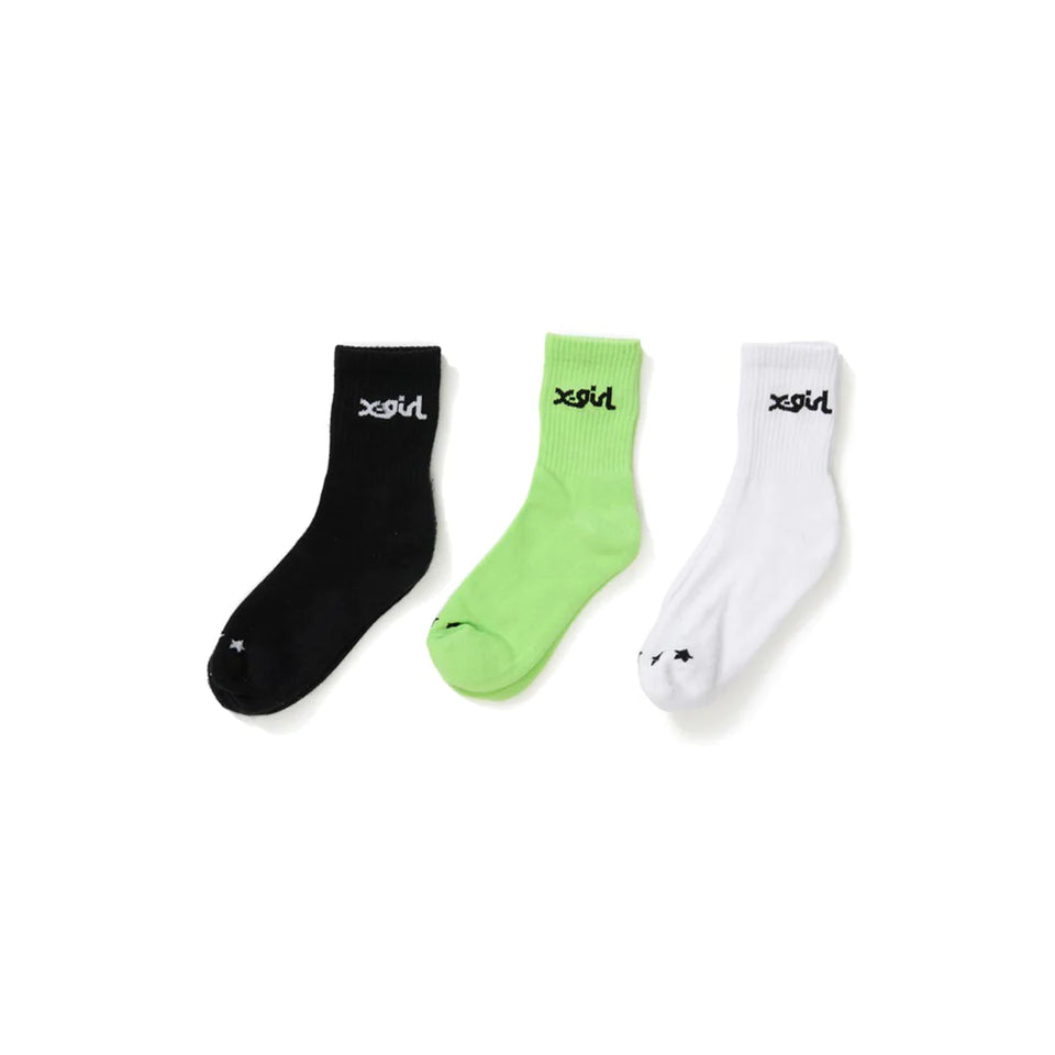 X-Girl Mills Logo Middle Socks 3 Pack - Multi