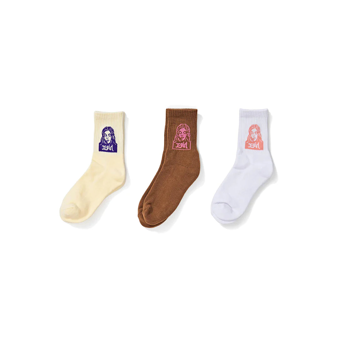 X-Girl Mills Logo Middle Socks 3 Pack - Multi