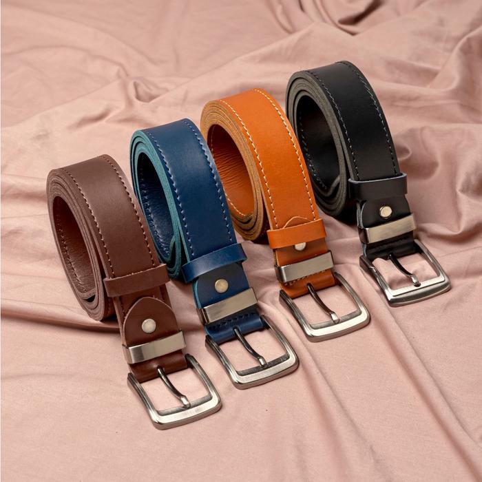 Philo Goods Double Layer Mens 4cm Leather Belt - Blue