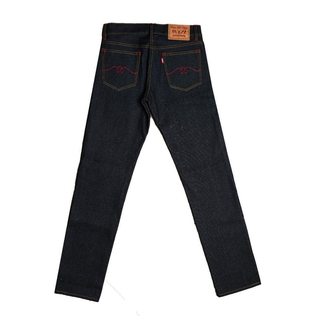 PMD & Co USAGI 14oz Black Indigo Denim Selvedge Accent Slim Fit - Stencil
