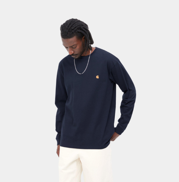 Carhartt L/S Chase T-Shirt - Dark Navy / Gold