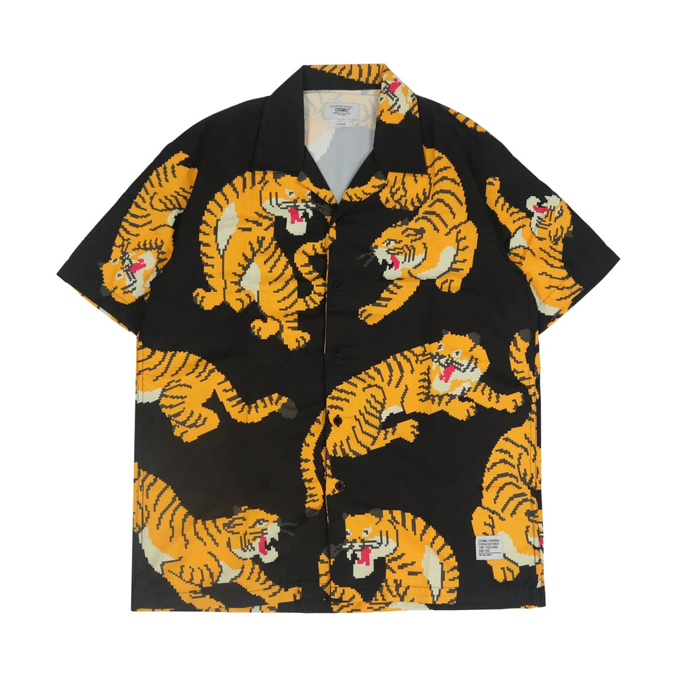 Cosmic Tiger Pixel Shirt - Black